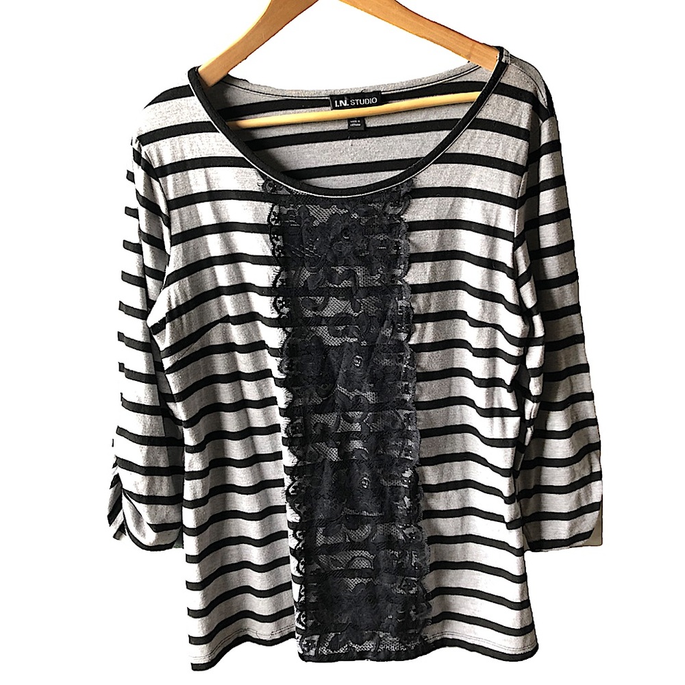 IN Studio Striped Lace Top